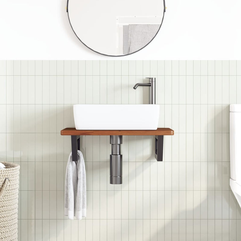 vidaXL acél és tömör tölgyfa falra szerelhető mosdópolc