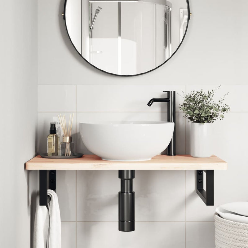 vidaXL acél és tömör bükkfa falra szerelhető mosdópolc