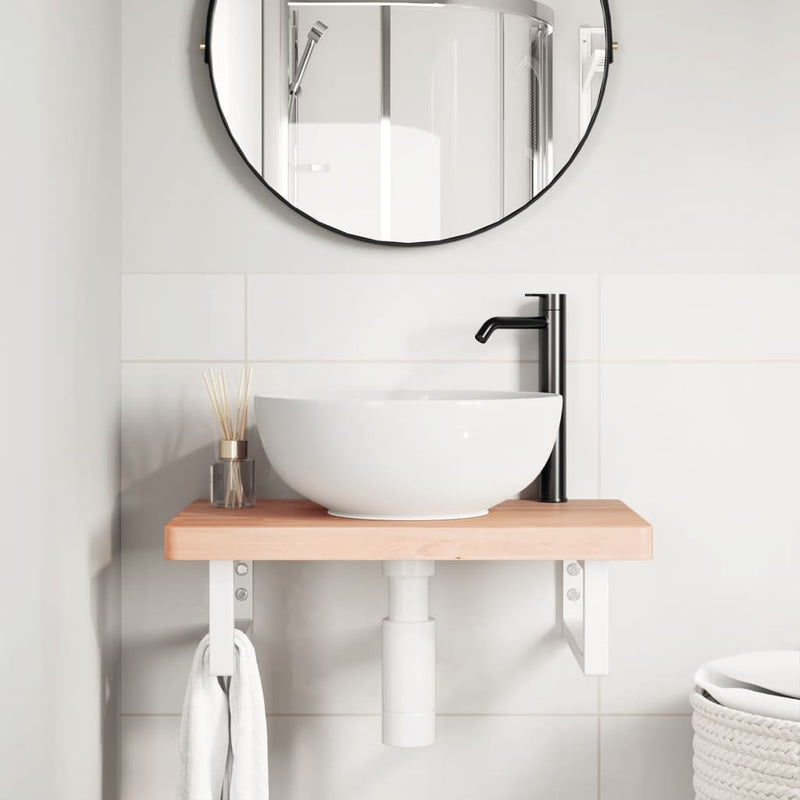 vidaXL acél és tömör bükkfa falra szerelhető mosdópolc