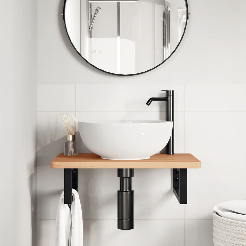 vidaXL acél és tömör bükkfa falra szerelhető mosdópolc