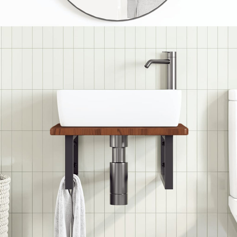 vidaXL acél és tömör tölgyfa falra szerelhető mosdópolc