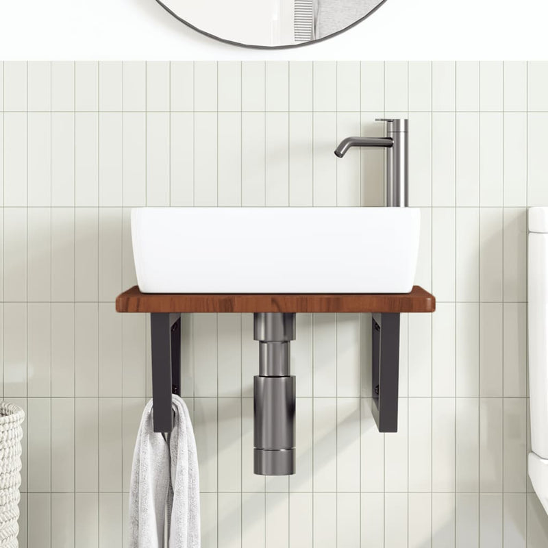 vidaXL acél és tömör tölgyfa falra szerelhető mosdópolc