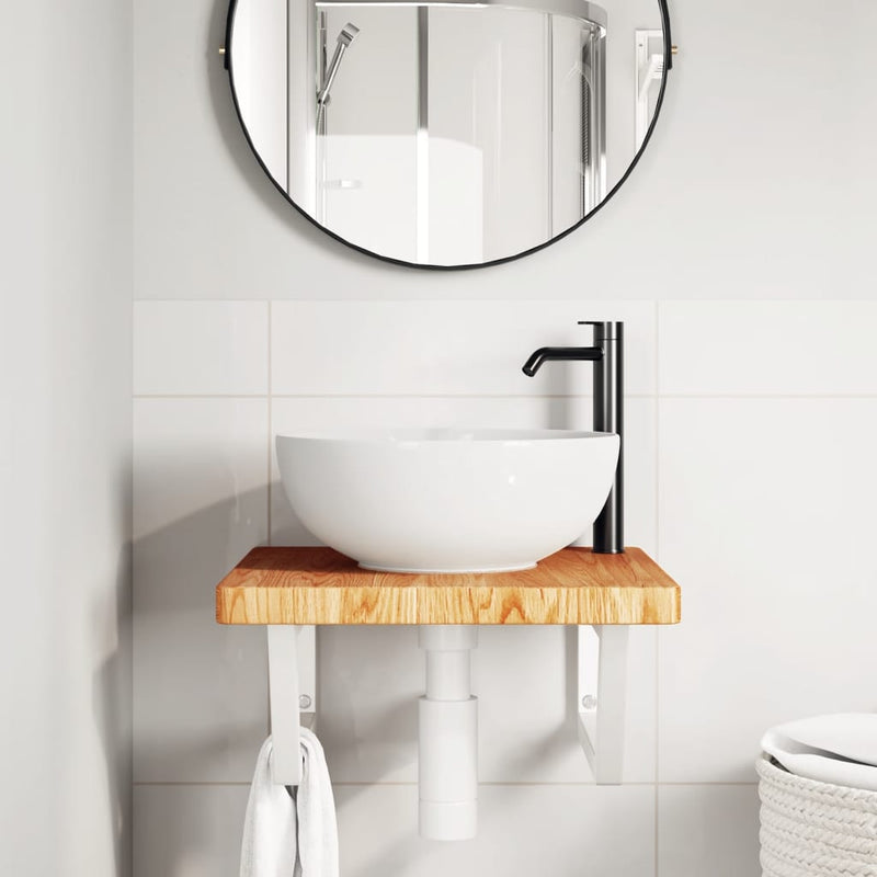 vidaXL acél és tömör tölgyfa falra szerelhető mosdópolc