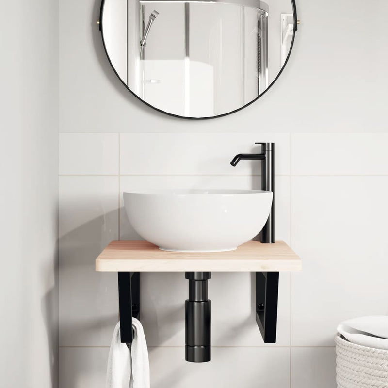 vidaXL acél és tömör bükkfa falra szerelhető mosdópolc