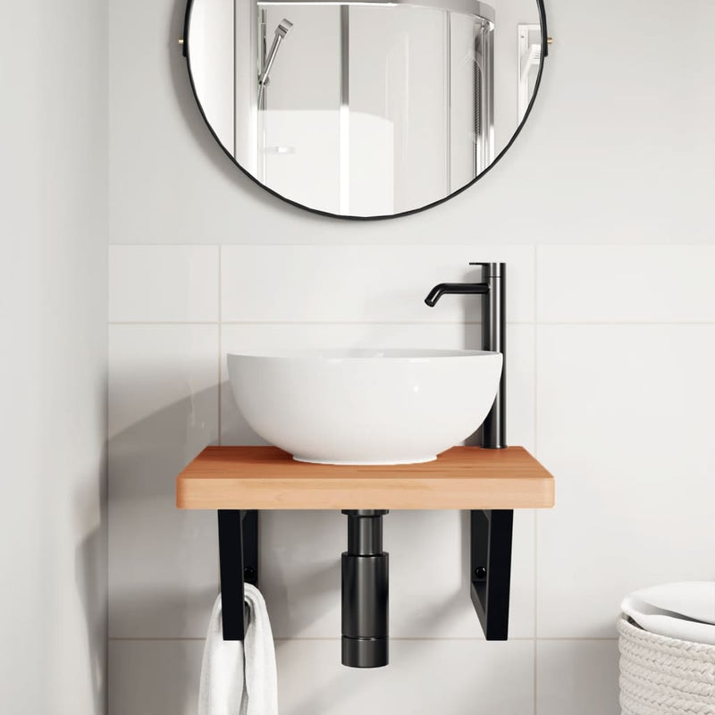 vidaXL acél és tömör bükkfa falra szerelhető mosdópolc