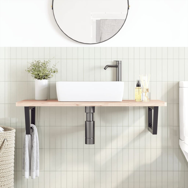 vidaXL acél és tömör bükkfa falra szerelhető mosdópolc