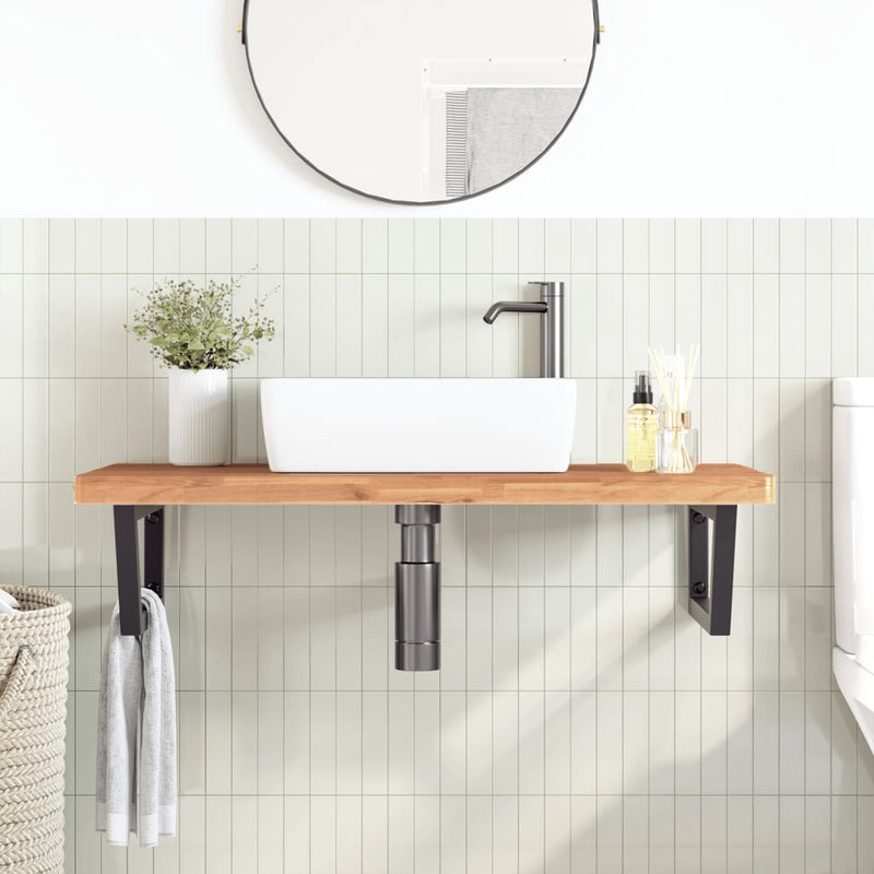 vidaXL acél és tömör bükkfa falra szerelhető mosdópolc