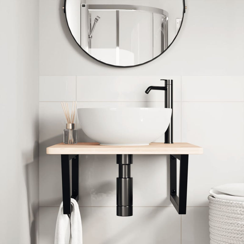 vidaXL acél és tömör tölgyfa falra szerelhető mosdópolc