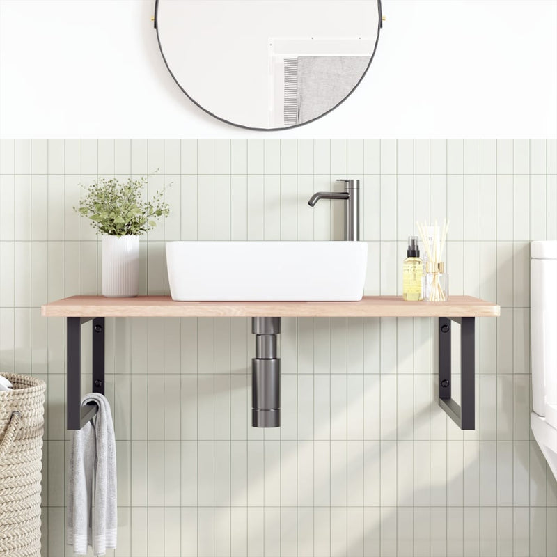 vidaXL acél és tömör tölgyfa falra szerelhető mosdópolc