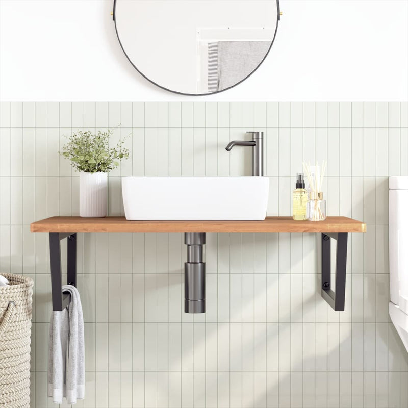 vidaXL acél és tömör bükkfa falra szerelhető mosdópolc