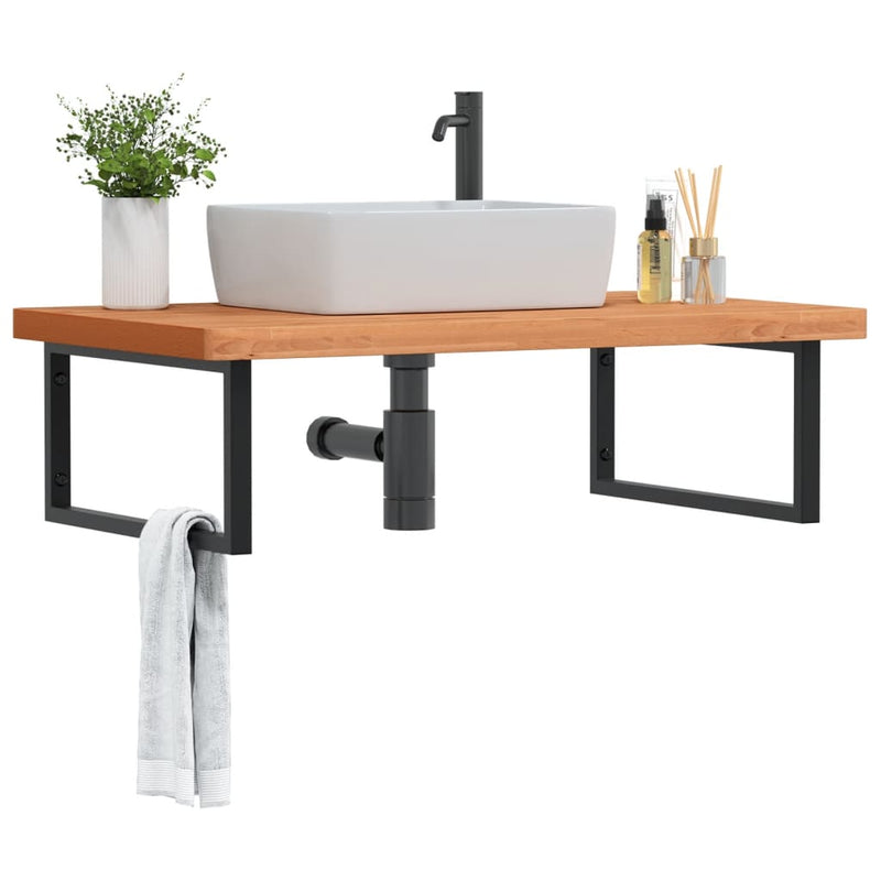 vidaXL acél és tömör bükkfa falra szerelhető mosdópolc
