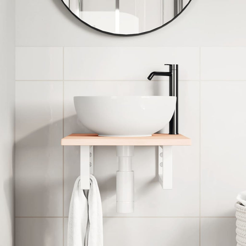 vidaXL acél és tömör tölgyfa falra szerelhető mosdópolc