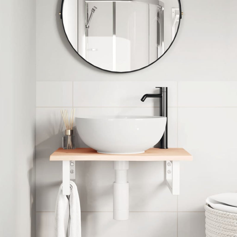 vidaXL acél és tömör tölgyfa falra szerelhető mosdópolc