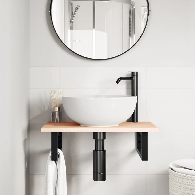 vidaXL acél és tömör tölgyfa falra szerelhető mosdópolc