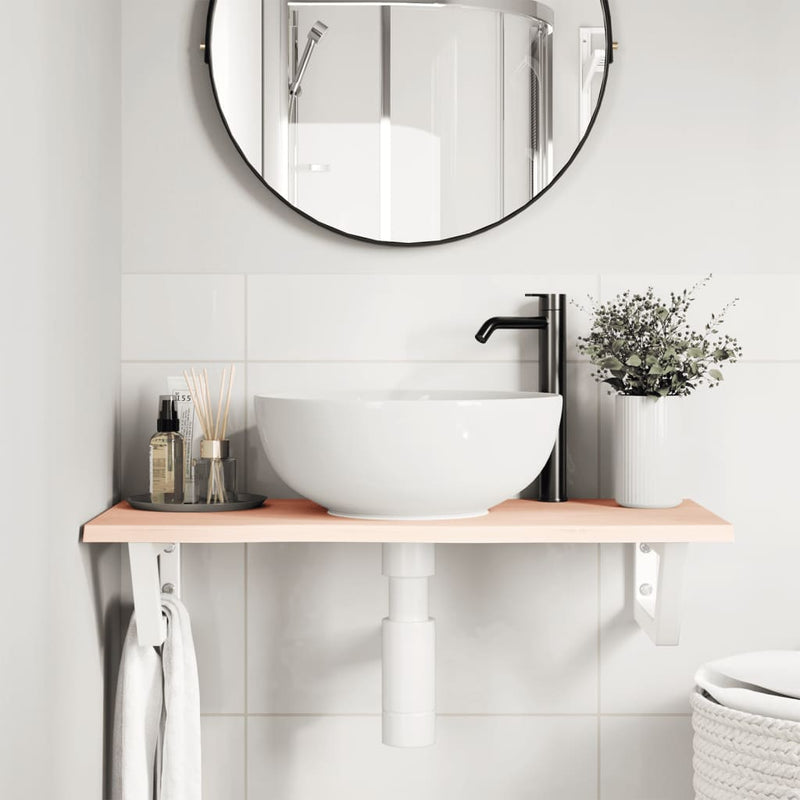 vidaXL acél és tömör tölgyfa falra szerelhető mosdópolc