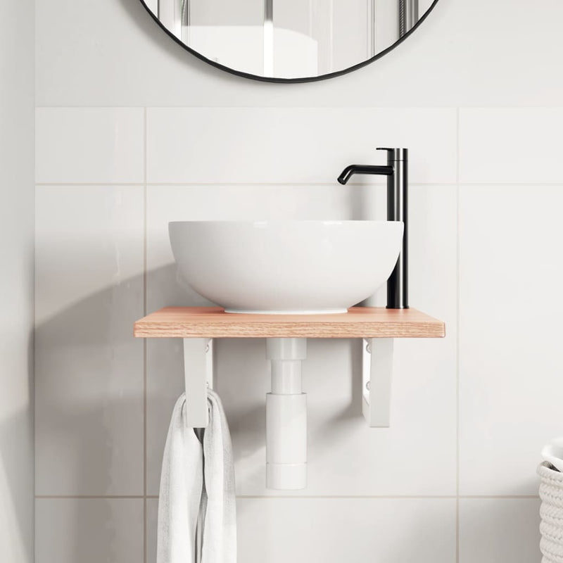 vidaXL acél és tömör tölgyfa falra szerelhető mosdópolc