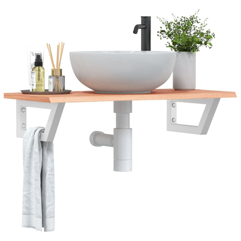 vidaXL acél és tömör tölgyfa falra szerelhető mosdópolc