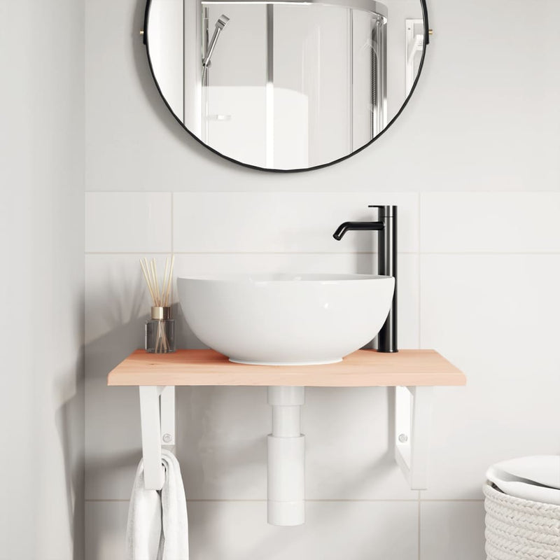 vidaXL acél és tömör tölgyfa falra szerelhető mosdópolc