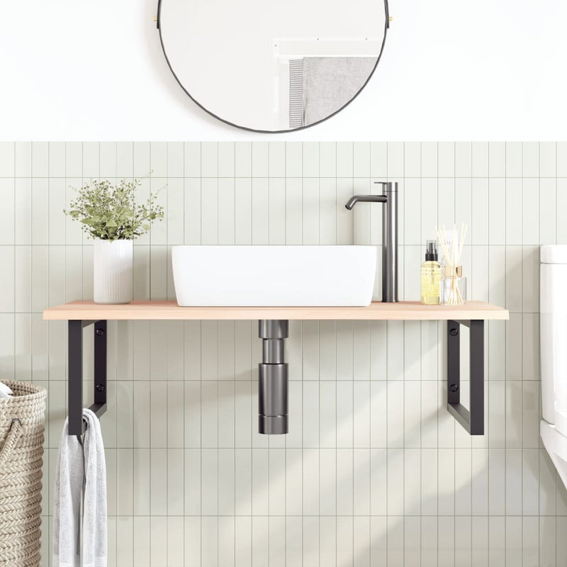 vidaXL acél és tömör tölgyfa falra szerelhető mosdópolc