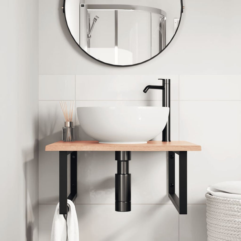 vidaXL acél és tömör tölgyfa falra szerelhető mosdópolc