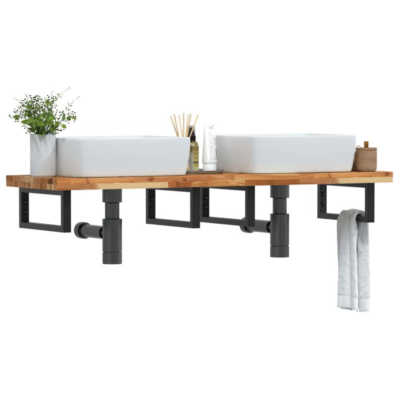 vidaXL acél és tömör akácfa falra szerelhető mosdópolc