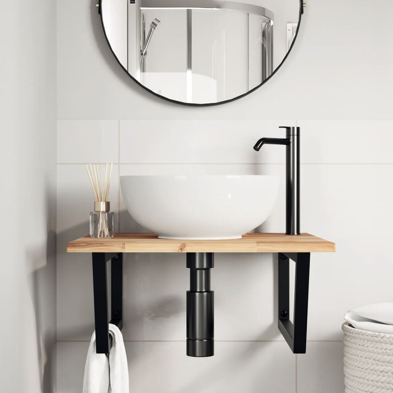 vidaXL acél és tömör akácfa falra szerelhető mosdópolc