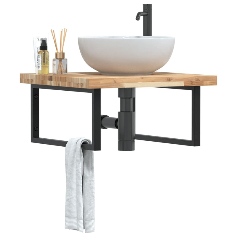 vidaXL acél és tömör akácfa falra szerelhető mosdópolc