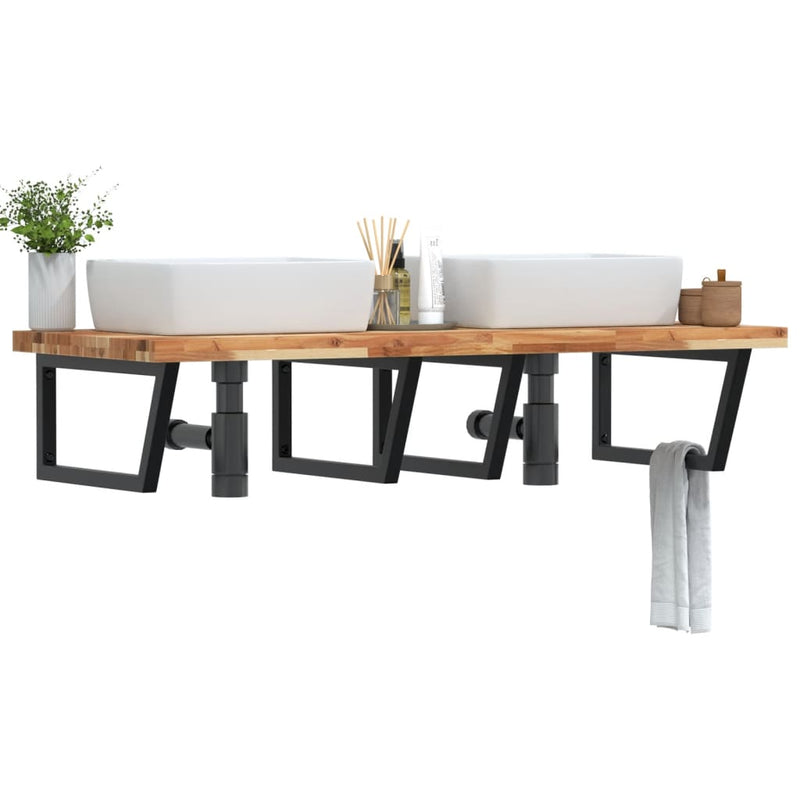 vidaXL acél és tömör akácfa falra szerelhető mosdópolc