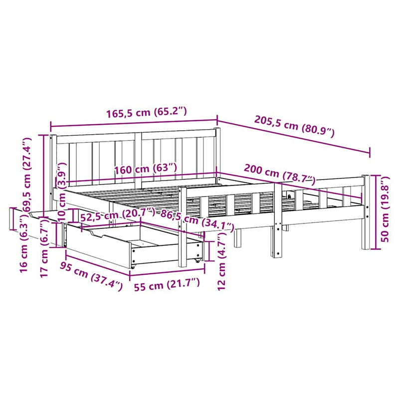 vidaXL tömör fenyőfa ágy matrac nélkül 160 x 200 cm
