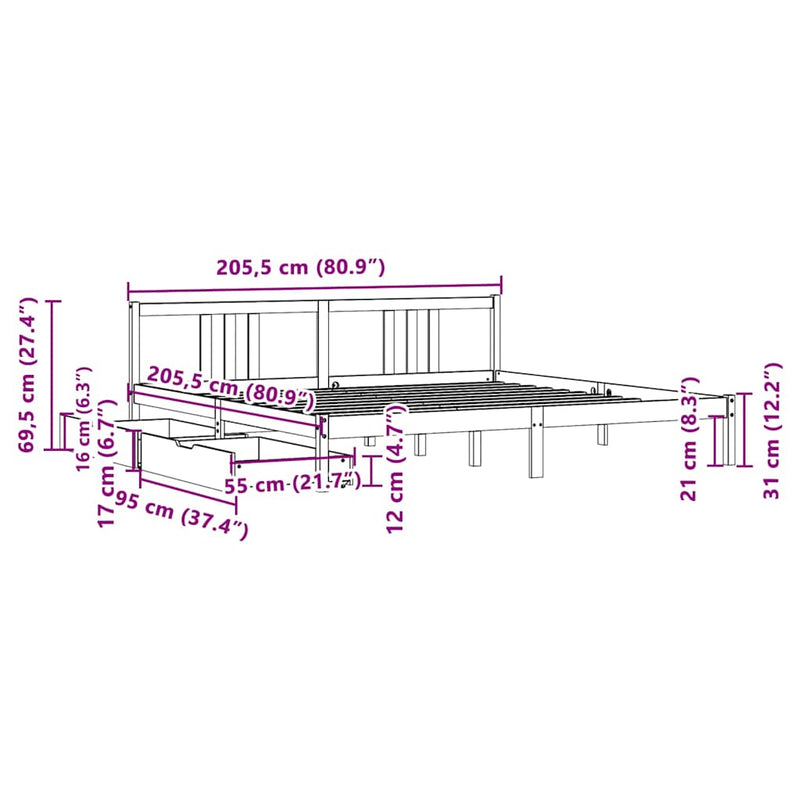 vidaXL tömör fenyőfa ágy matrac nélkül 200 x 200 cm