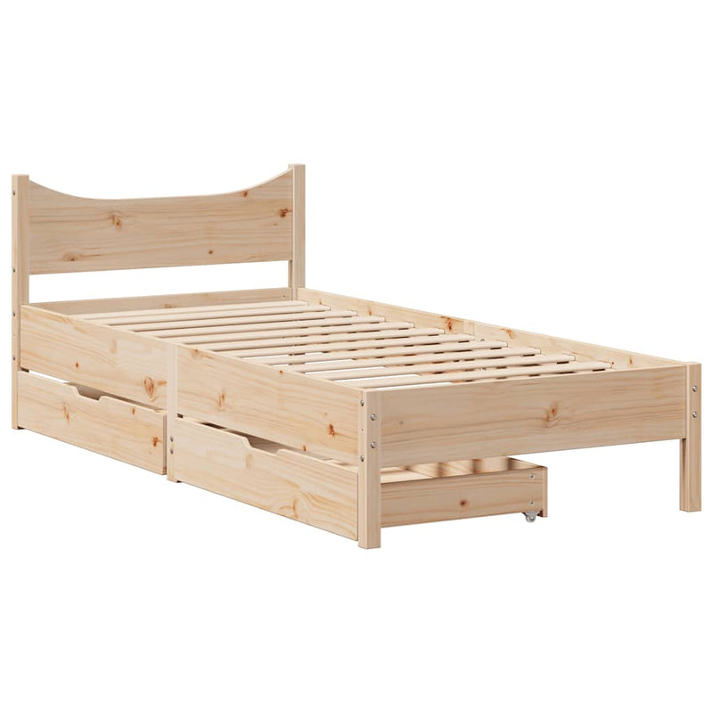 vidaXL tömör fenyőfa ágykeret fiókokkal 90 x 200 cm
