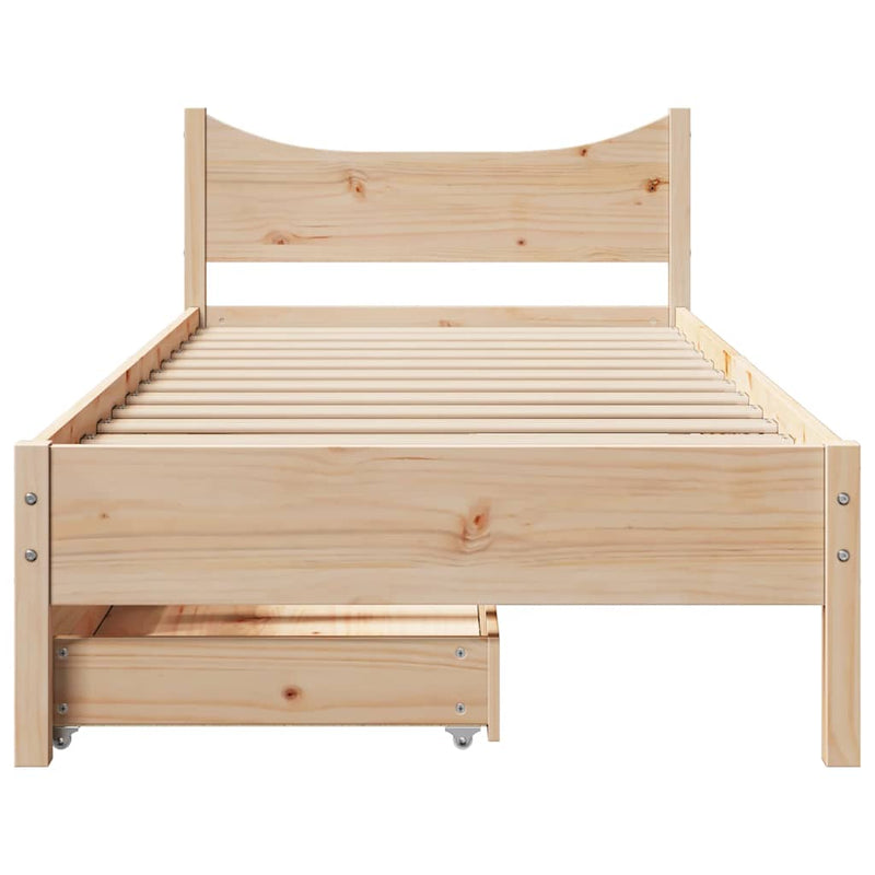 vidaXL tömör fenyőfa ágykeret fiókokkal 90 x 200 cm