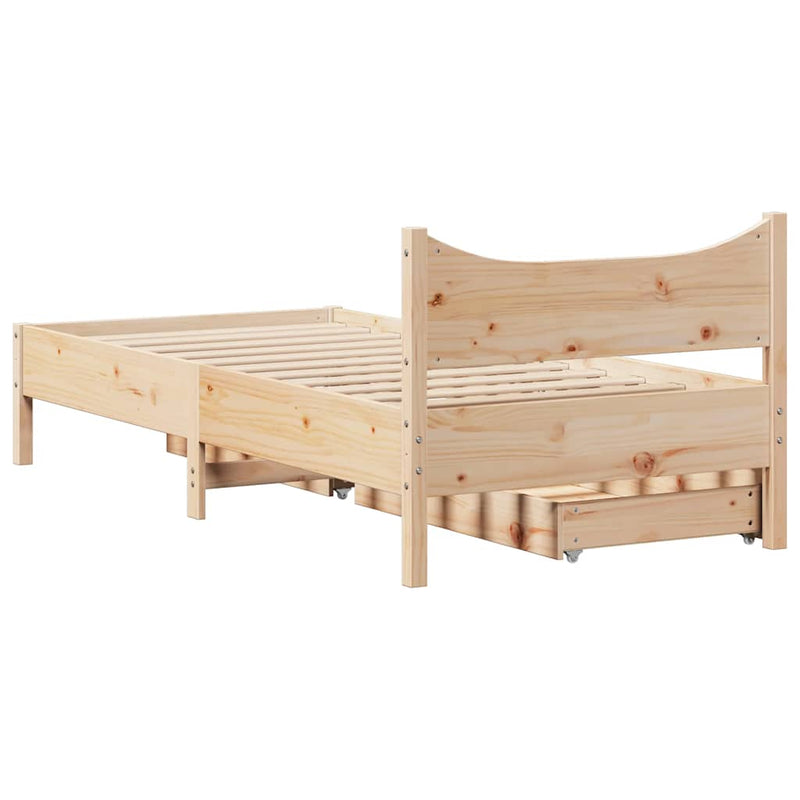 vidaXL tömör fenyőfa ágykeret fiókokkal 90 x 200 cm