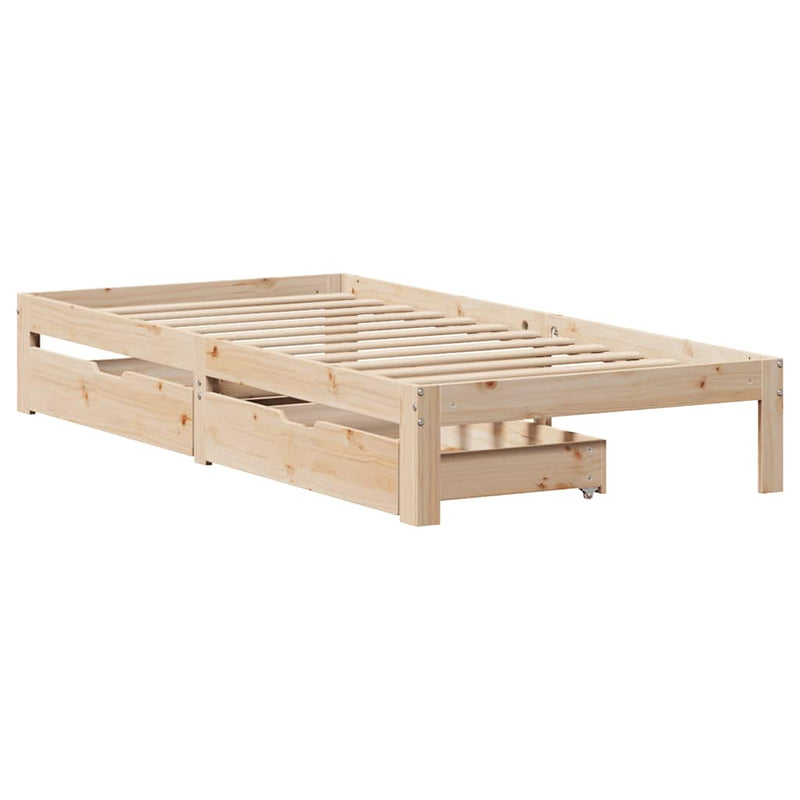 vidaXL tömör fenyőfa ágykeret fiókokkal 75 x 190 cm