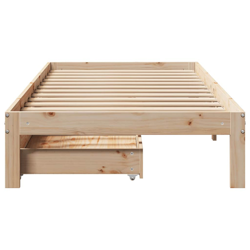 vidaXL tömör fenyőfa ágykeret fiókokkal 75 x 190 cm