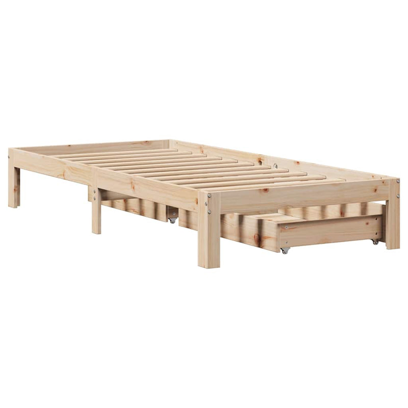 vidaXL tömör fenyőfa ágykeret fiókokkal 75 x 190 cm