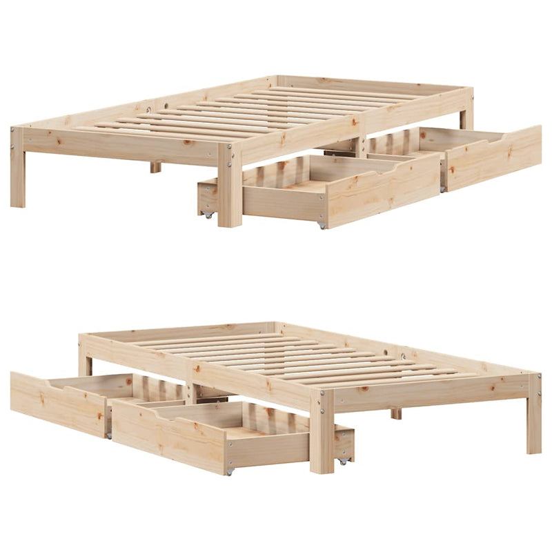 vidaXL tömör fenyőfa ágykeret fiókokkal 75 x 190 cm