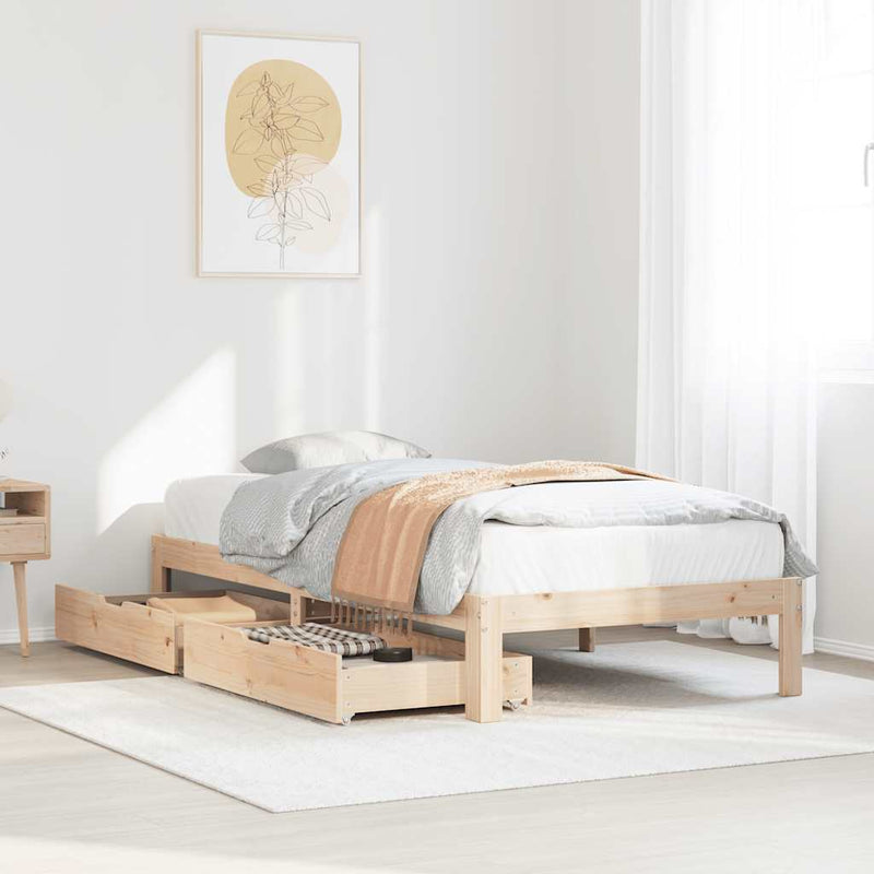 vidaXL tömör fenyőfa ágykeret fiókokkal 75 x 190 cm