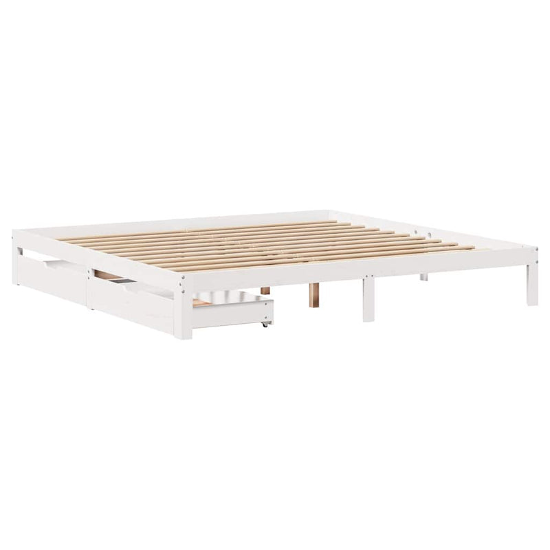 vidaXL fehér tömör fenyőfa ágykeret fiókokkal 200 x 200 cm