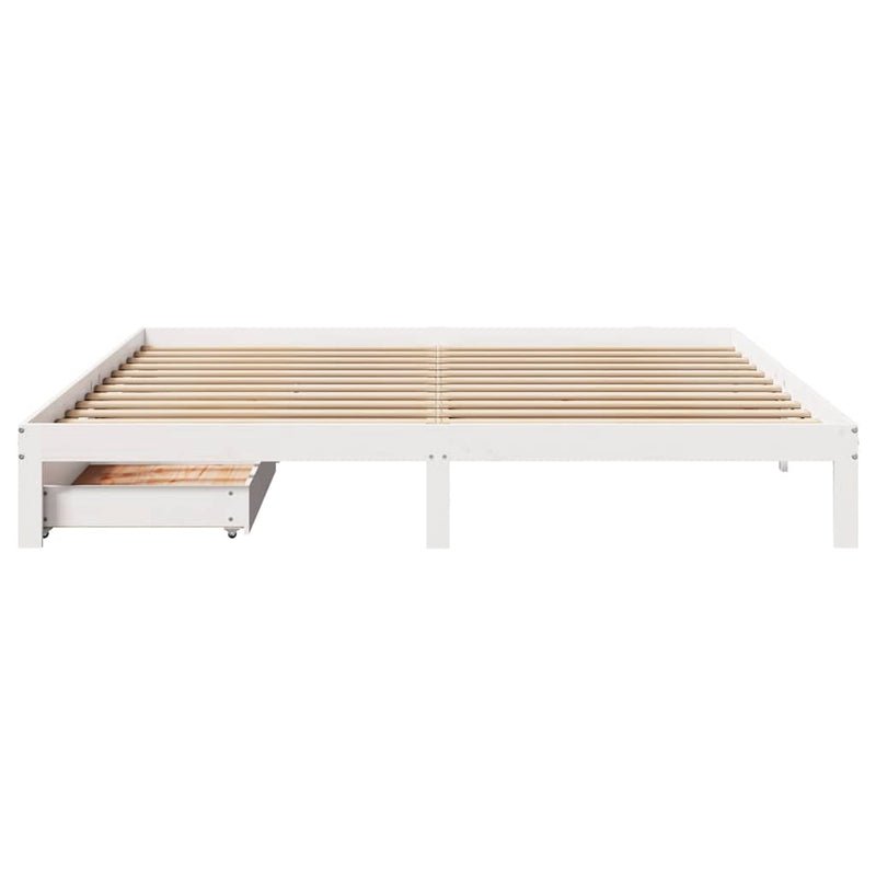 vidaXL fehér tömör fenyőfa ágykeret fiókokkal 200 x 200 cm