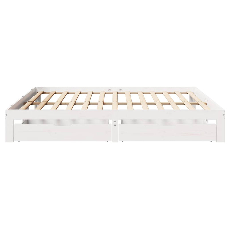 vidaXL fehér tömör fenyőfa ágykeret fiókokkal 200 x 200 cm
