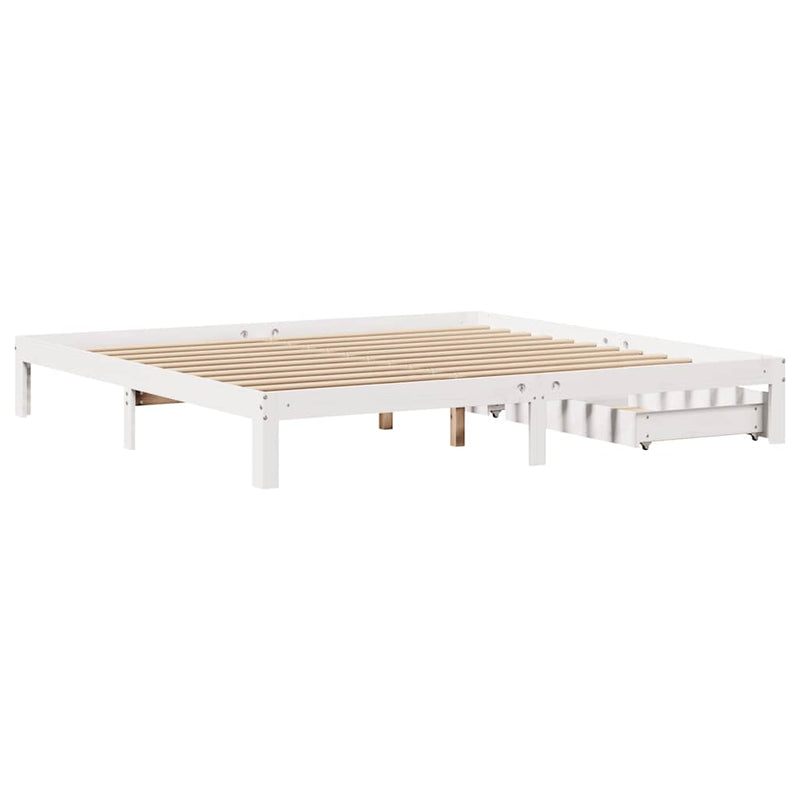vidaXL fehér tömör fenyőfa ágykeret fiókokkal 200 x 200 cm