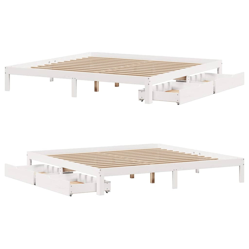 vidaXL fehér tömör fenyőfa ágykeret fiókokkal 200 x 200 cm