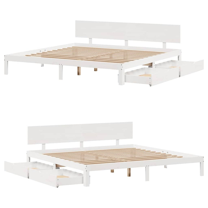 vidaXL fehér tömör fenyőfa ágykeret fiókkal 180 x 200 cm