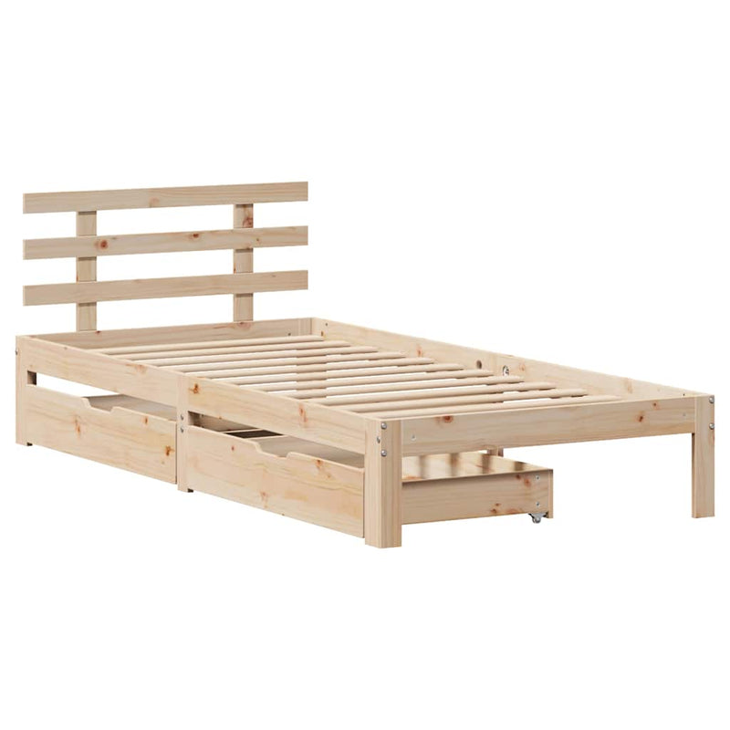 vidaXL tömör fenyőfa ágykeret fiókokkal 75 x 190 cm