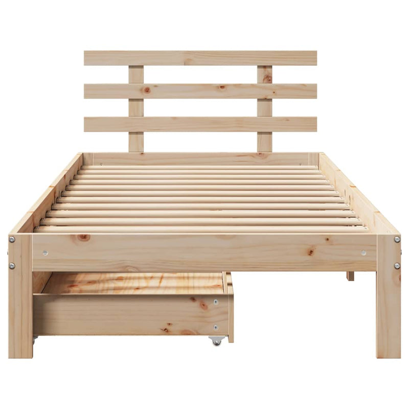 vidaXL tömör fenyőfa ágykeret fiókokkal 75 x 190 cm