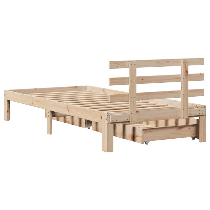vidaXL tömör fenyőfa ágykeret fiókokkal 75 x 190 cm