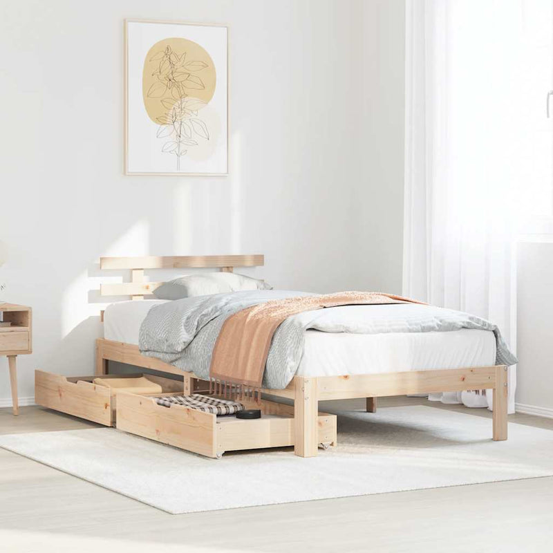 vidaXL tömör fenyőfa ágykeret fiókokkal 75 x 190 cm