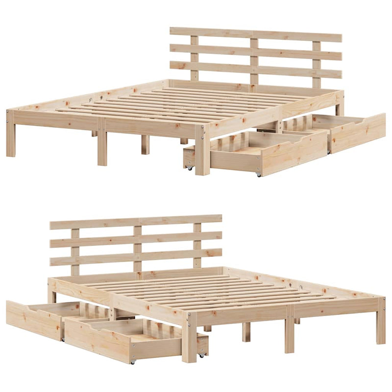 vidaXL tömör fenyőfa ágykeret fiókokkal 120 x 190 cm