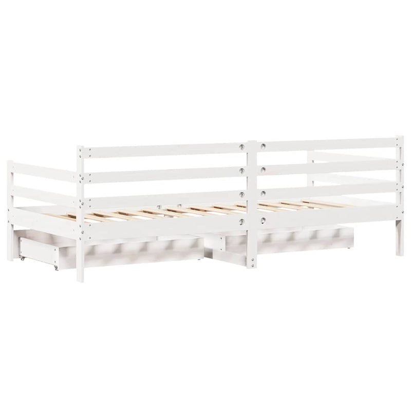 vidaXL fehér tömör fenyőfa kanapéágy fiókkal 90 x 190 cm